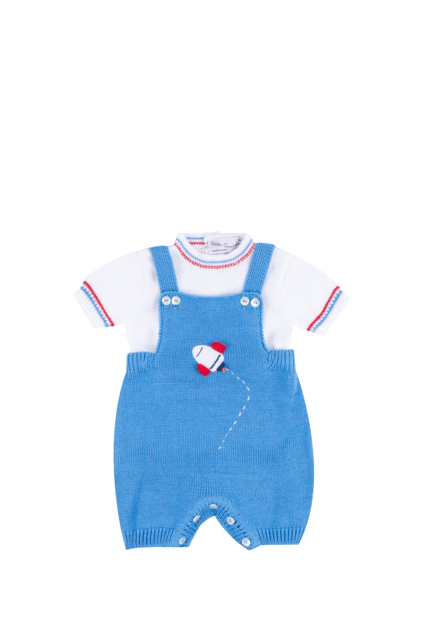 Piccola Giuggiola Babies' Cotton Knit Dungarees In Light Blue