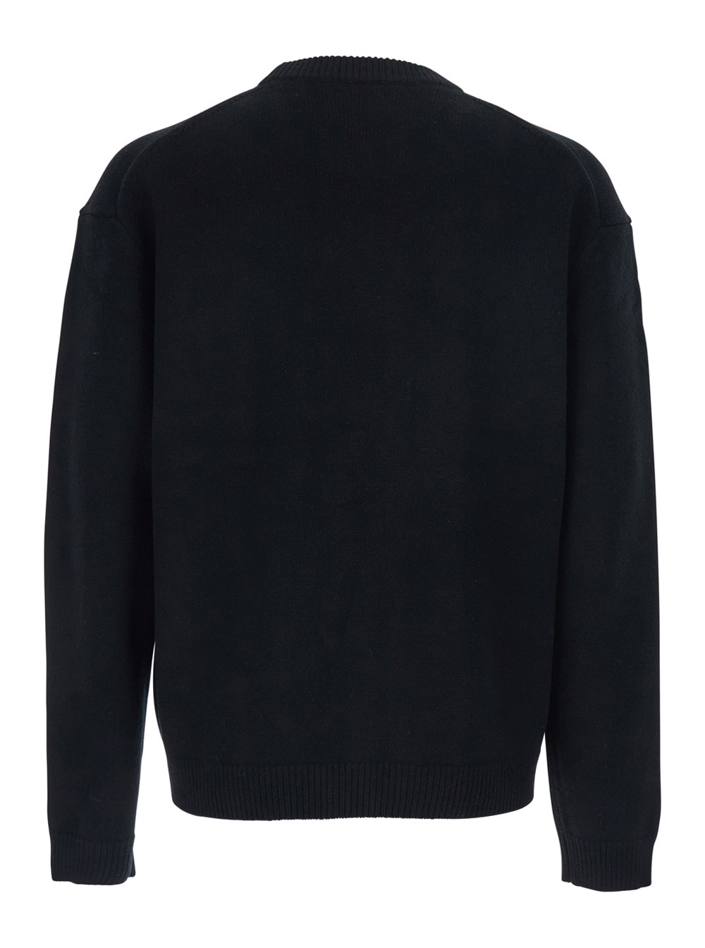 Maison Kitsuné Crew Neck Sweater With Large Fox Embroidery Black In Black