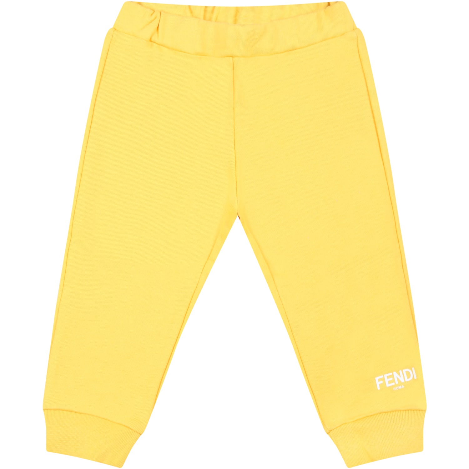 Fendi Yellow Sweatpants For Babykids With White Logo