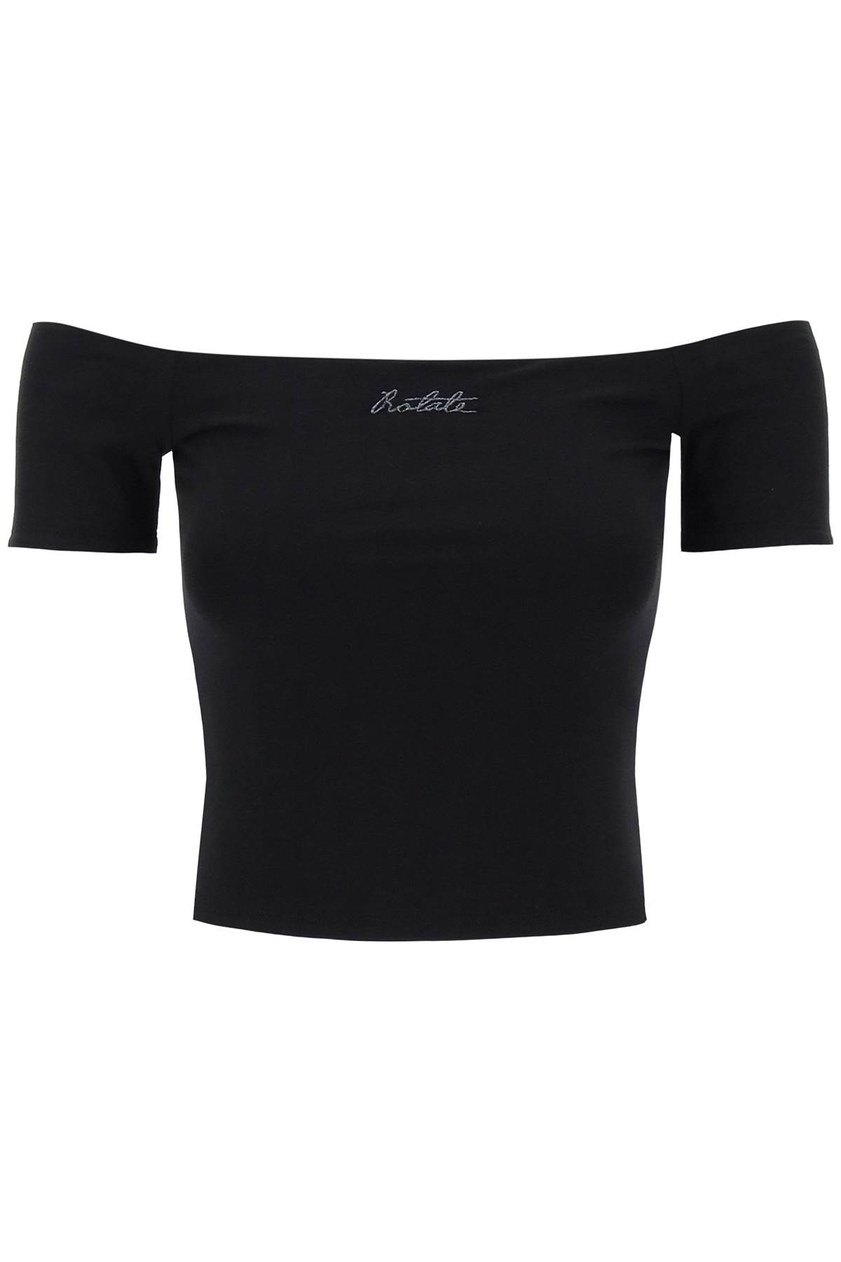 Shop Rotate Birger Christensen Off-shoulder T-shirt With Embroidered Lure In Black (black)