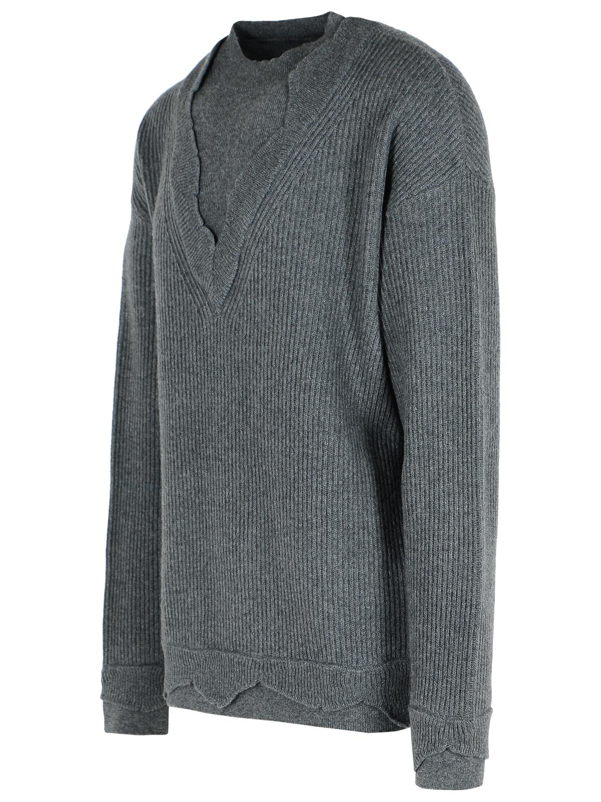 Laneus V Neck Ribbed Sweater With Long Sleeves In Gray