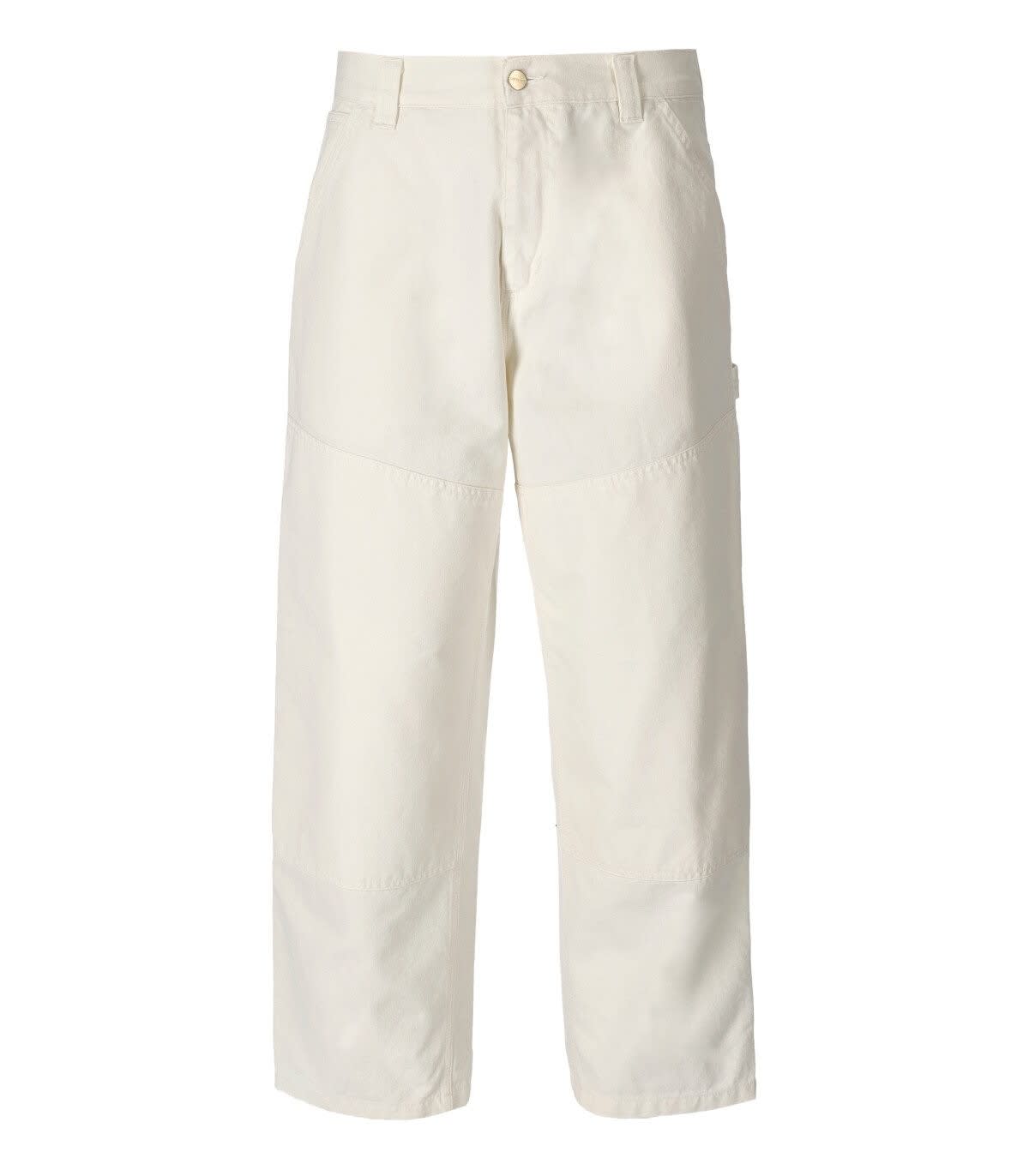 Shop Carhartt Wip Wide Panel Off-white Trousers In Wax Rinsed