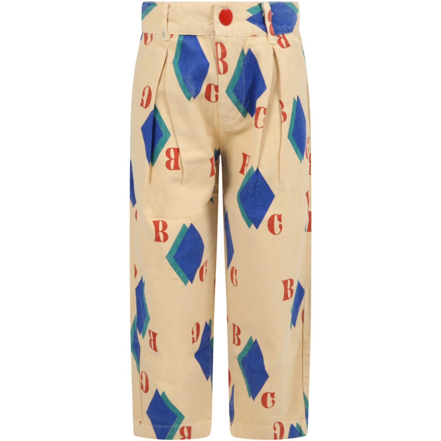 Bobo Choses Beige Trousers For Boy With Red Logo