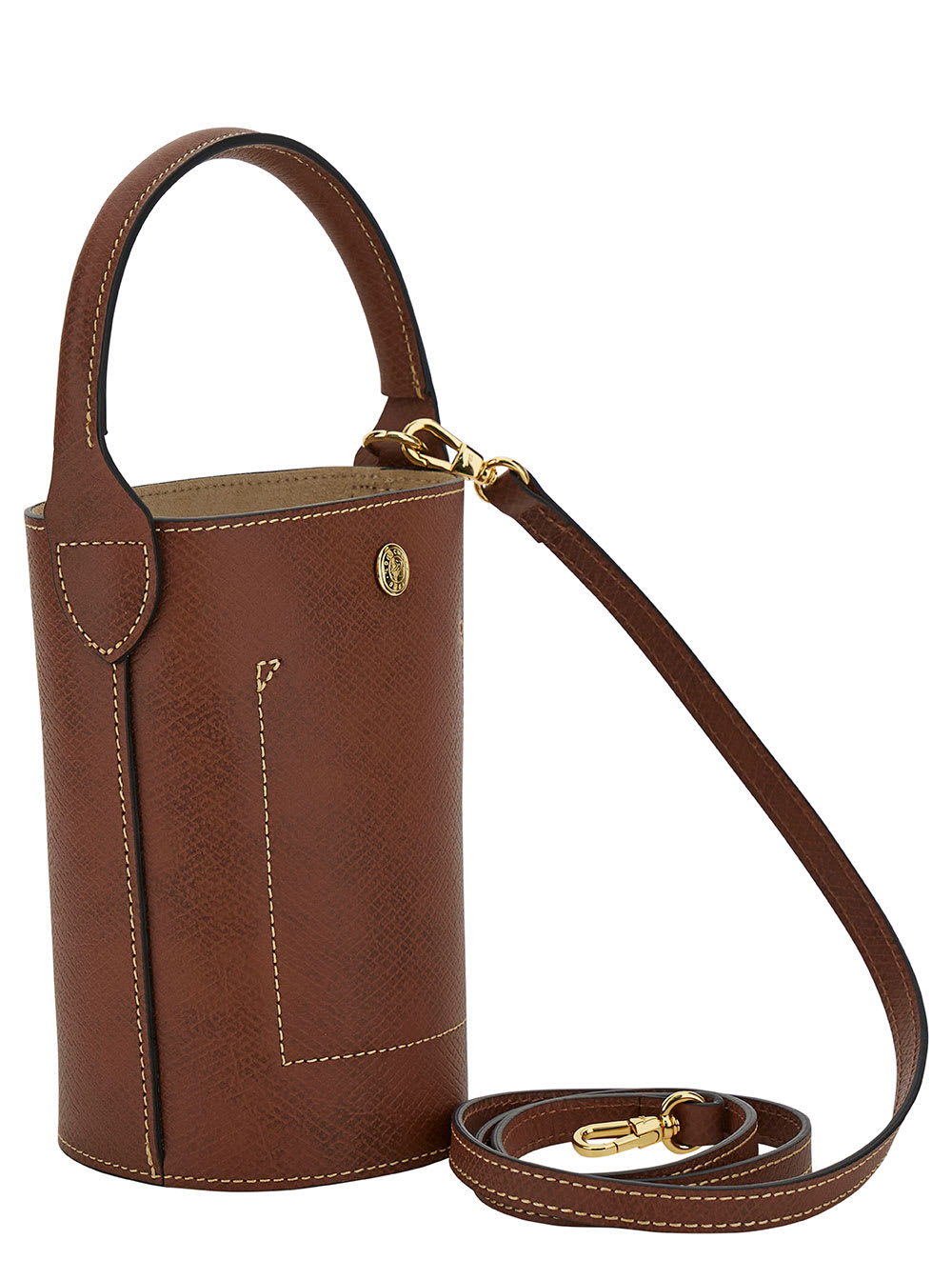 Shop Longchamp Xs Epure Brown Bucket Bag With Embossed Logo In Leather Woman