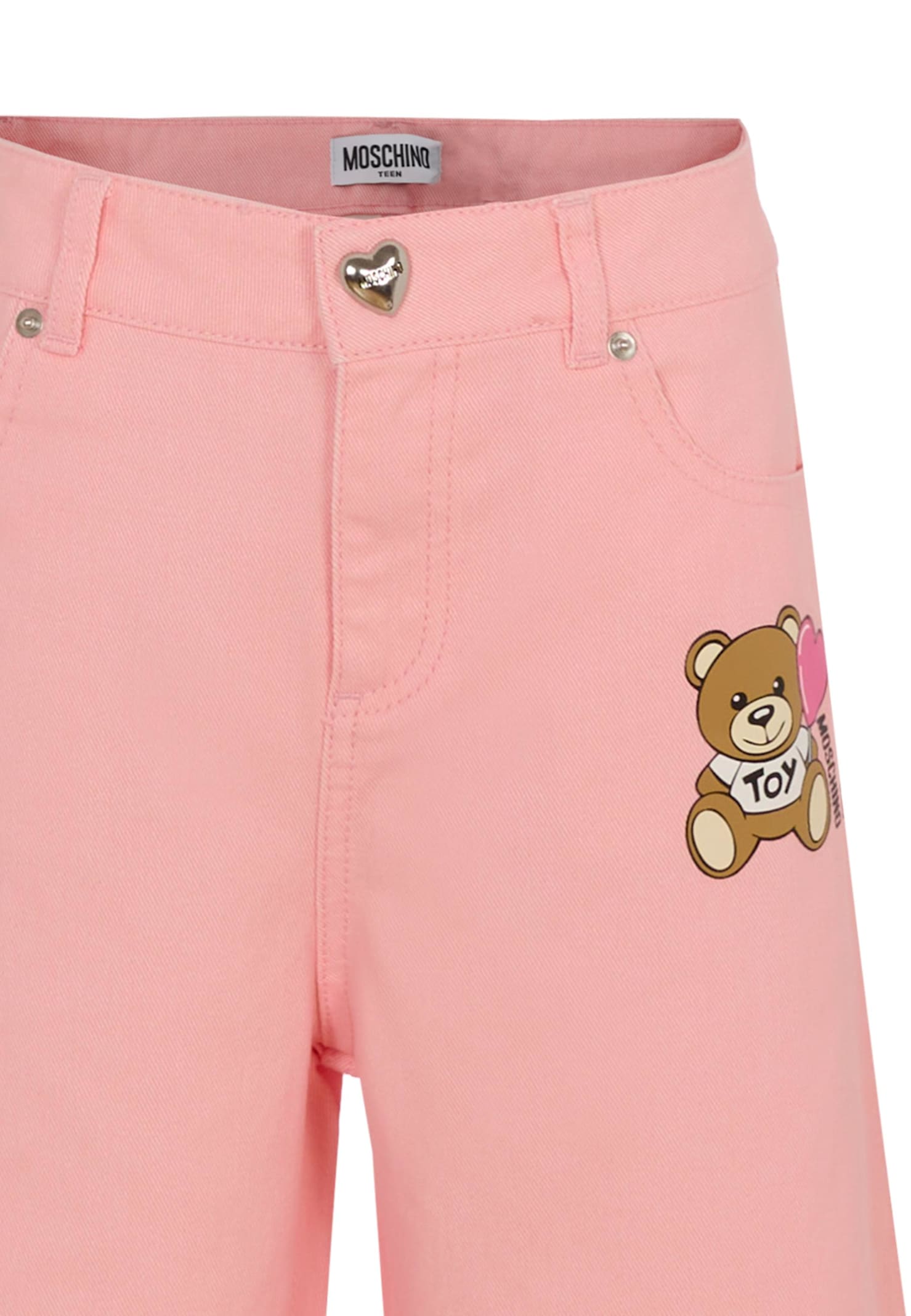 Moschino Teddy-print Jeans In Pink