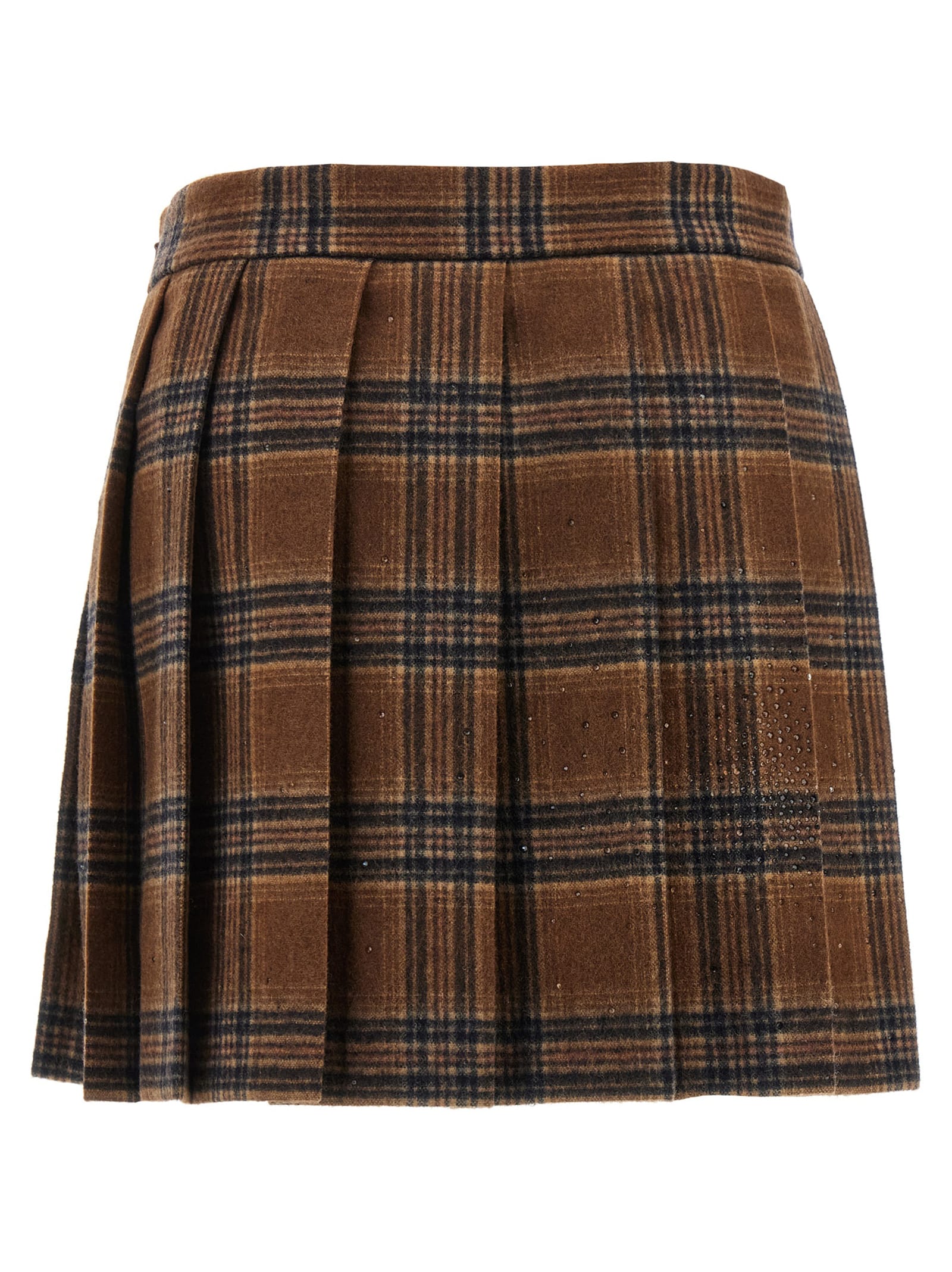 Giuseppe Di Morabito Tartan Skirt With Pleats And Embellishments In Brown