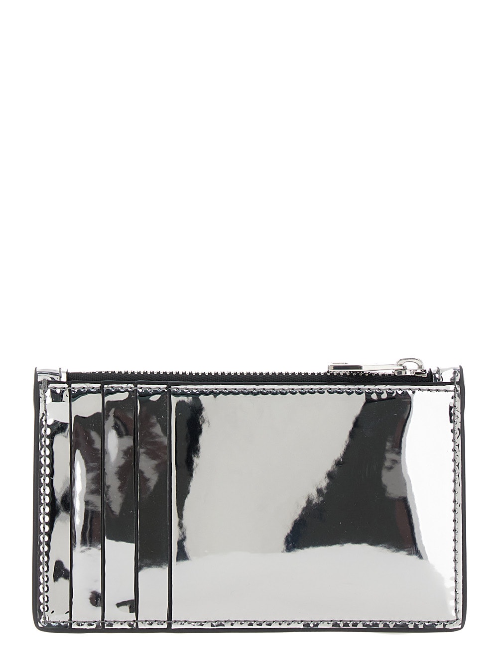 Shop Alexander Mcqueen Silver Card-holder With Mcqueen Graffiti Logo In Laminated Leather Man In Metallic