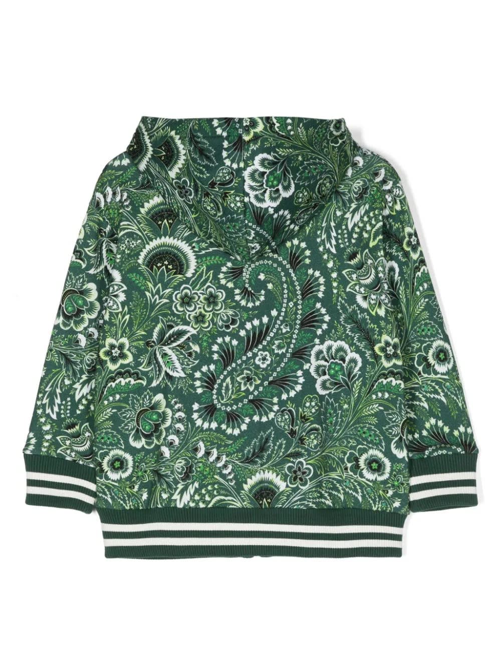 Shop Etro Green Zip-up Hoodie With Paisley Print