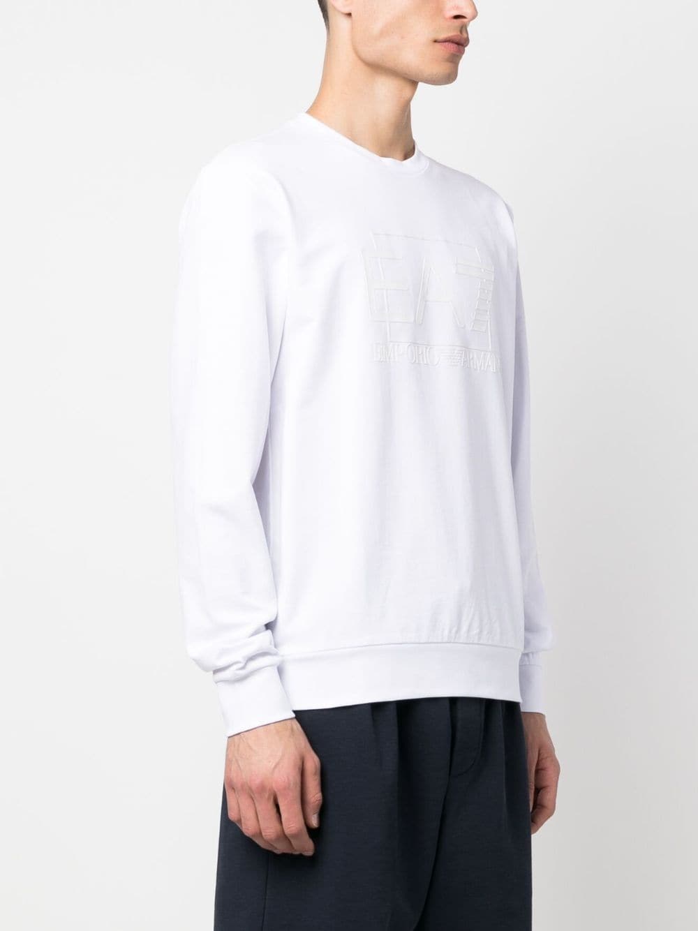 Ea7 Logo Cotton Crewneck Sweatshirt In White