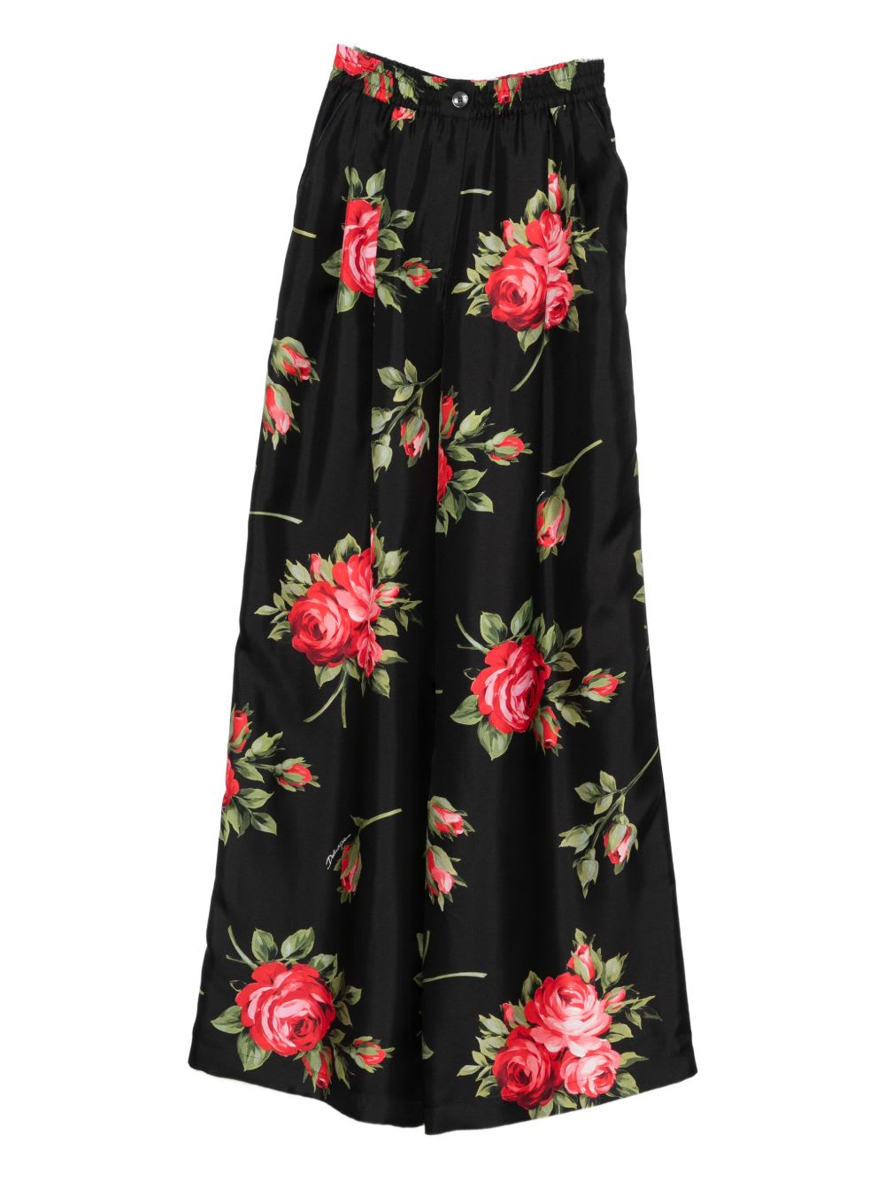 Dolce & Gabbana Roses Bouquet Print Silk Trousers In Animal Print