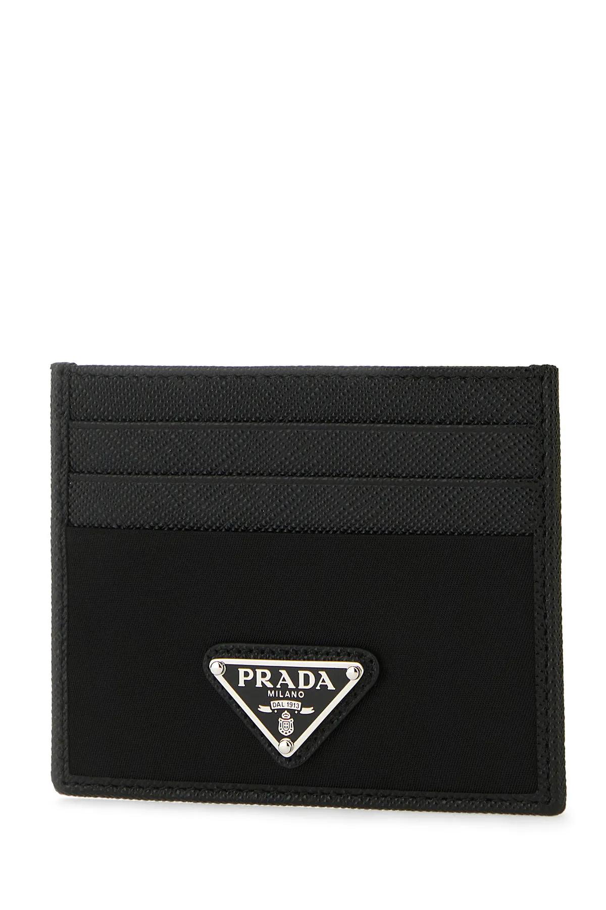 Shop Prada Black Leather And Satin Card Holder In Nero