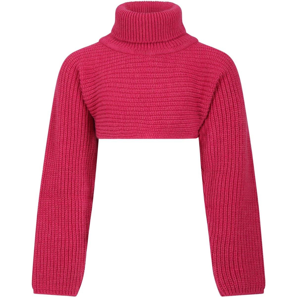 Msgm Kids' Fuchsia Turtleneck For Girl With Logo