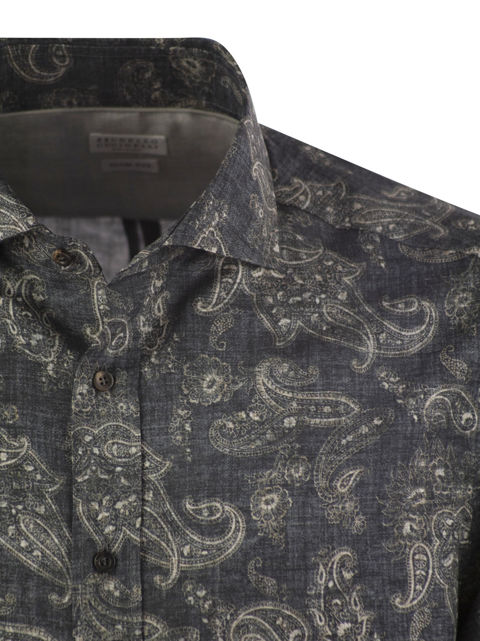 Shop Brunello Cucinelli Slim Fit Cotton Paisley Canvas Shirt In Blue