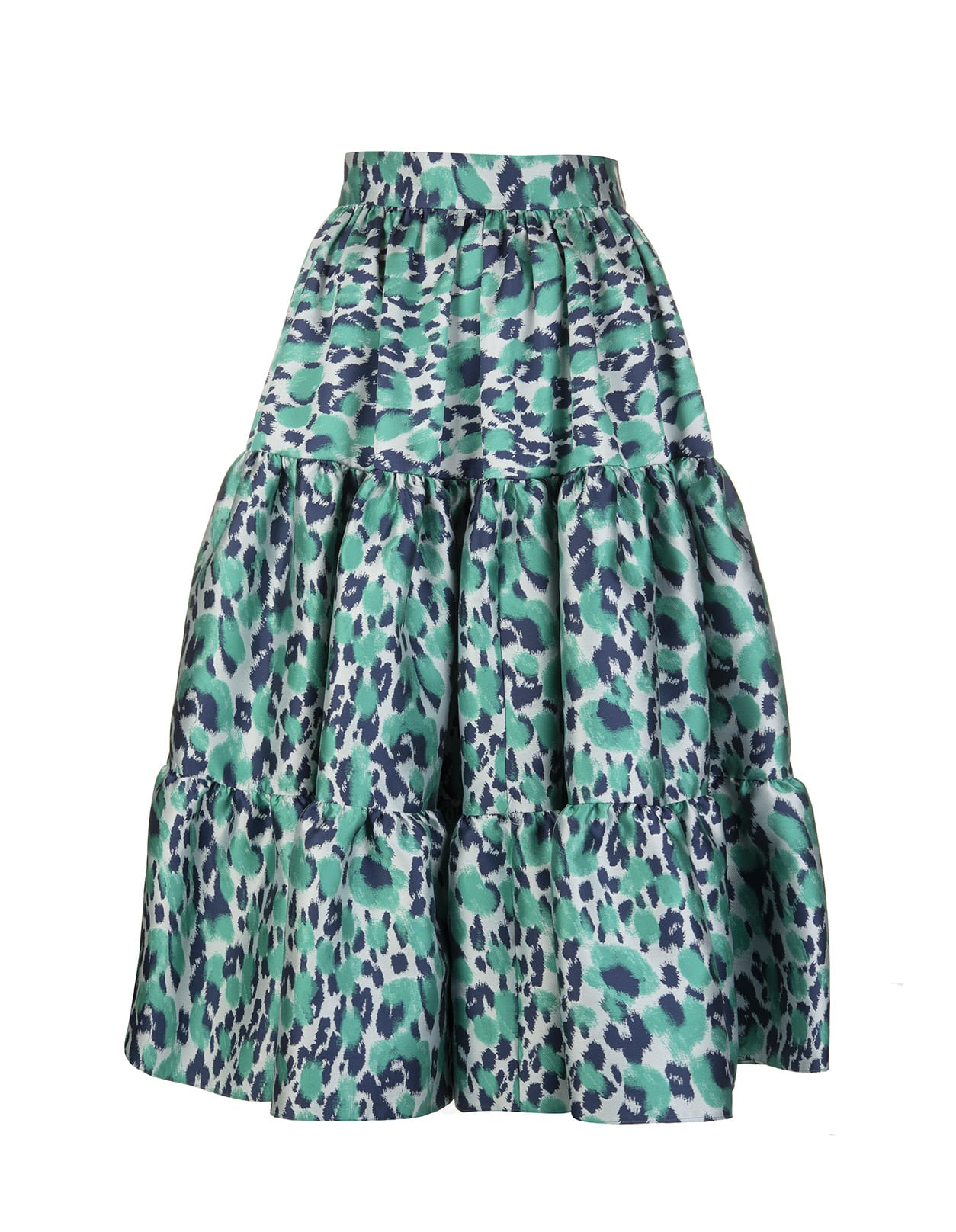 Gianluca Capannolo White/green/teal Leopard Print Flared Pleated Skirt