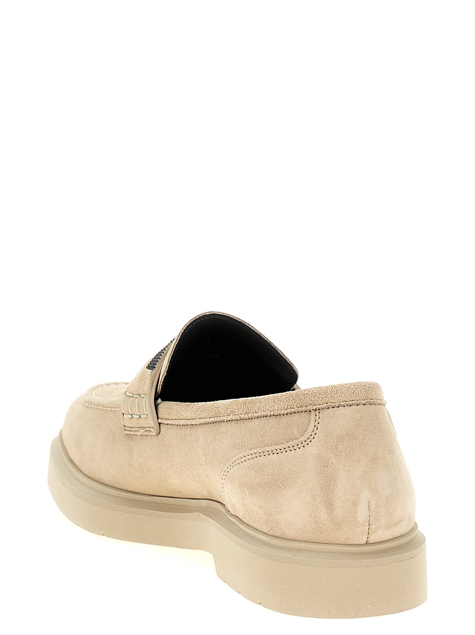 Brunello Cucinelli Beige Loafers With Monile Detail In Suede Woman In Beige