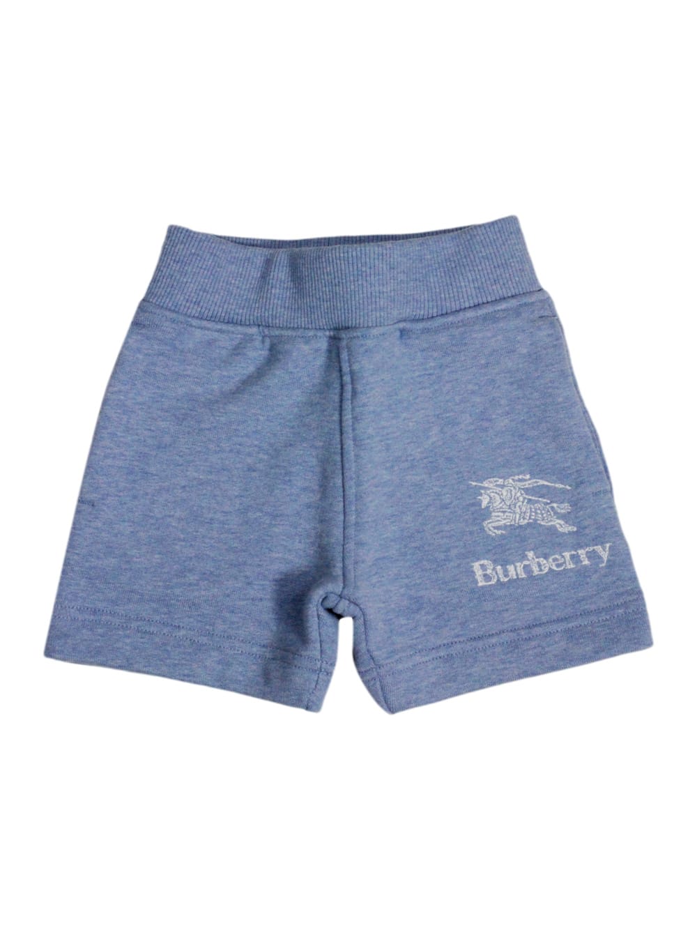 Burberry Babies' Cotton Fleece Bermuda Shorts With Elasticated Waist And Welt Pockets With Logo On The Front In Light Blu