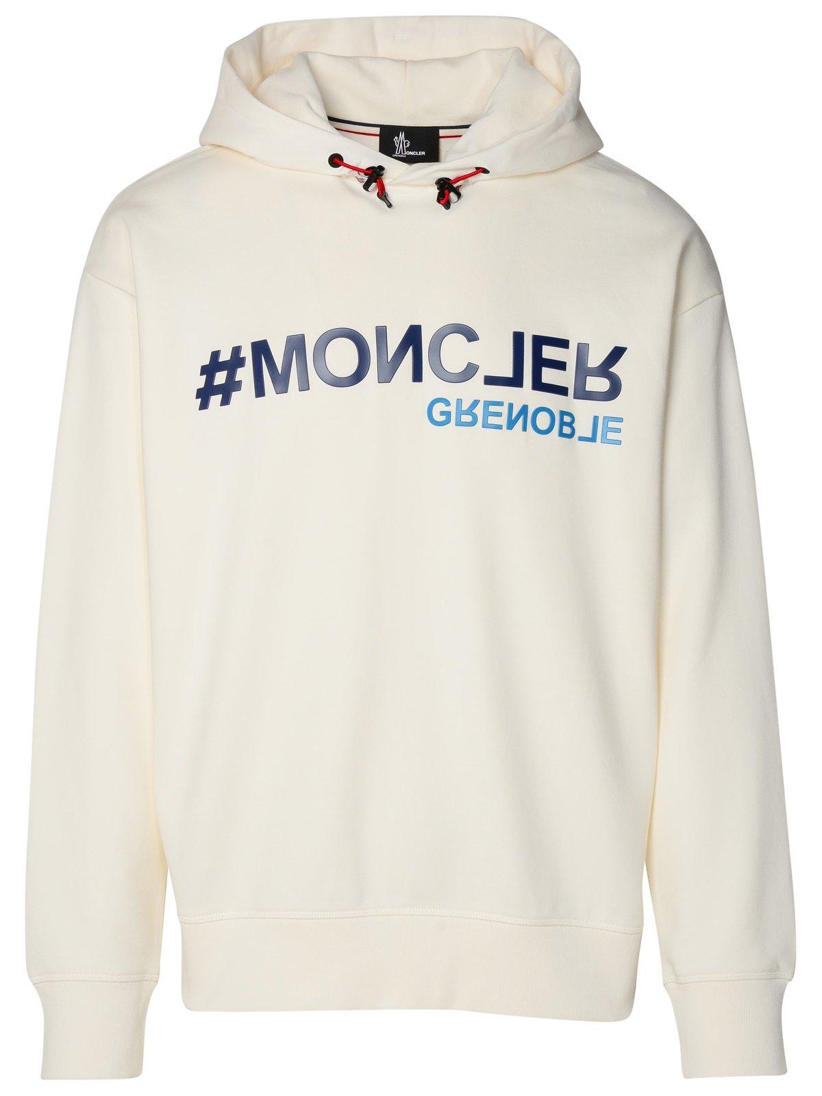 Shop Moncler Logo Printed Jersey Hoodie In White
