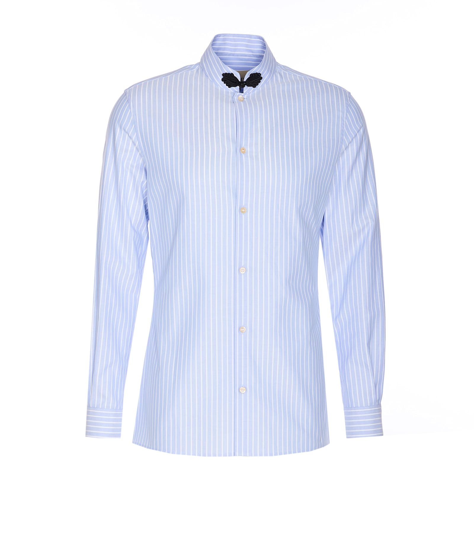 Valentino Cotton Shirt With Striped Pattern And Embroidered Motif In Blue