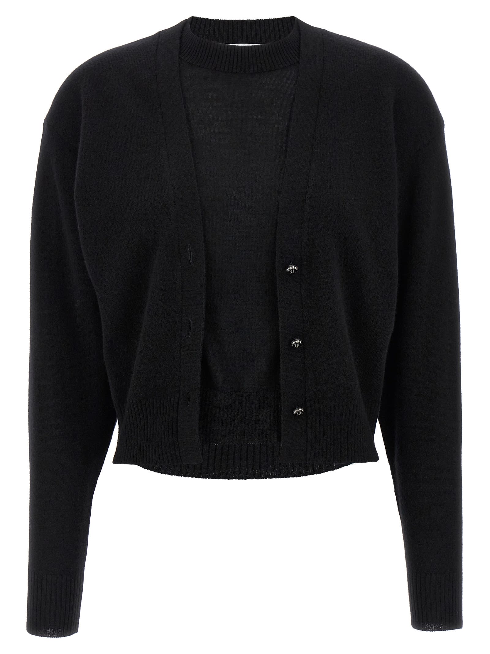 Rabanne Illusion Knit Cardigan Sweater In Black