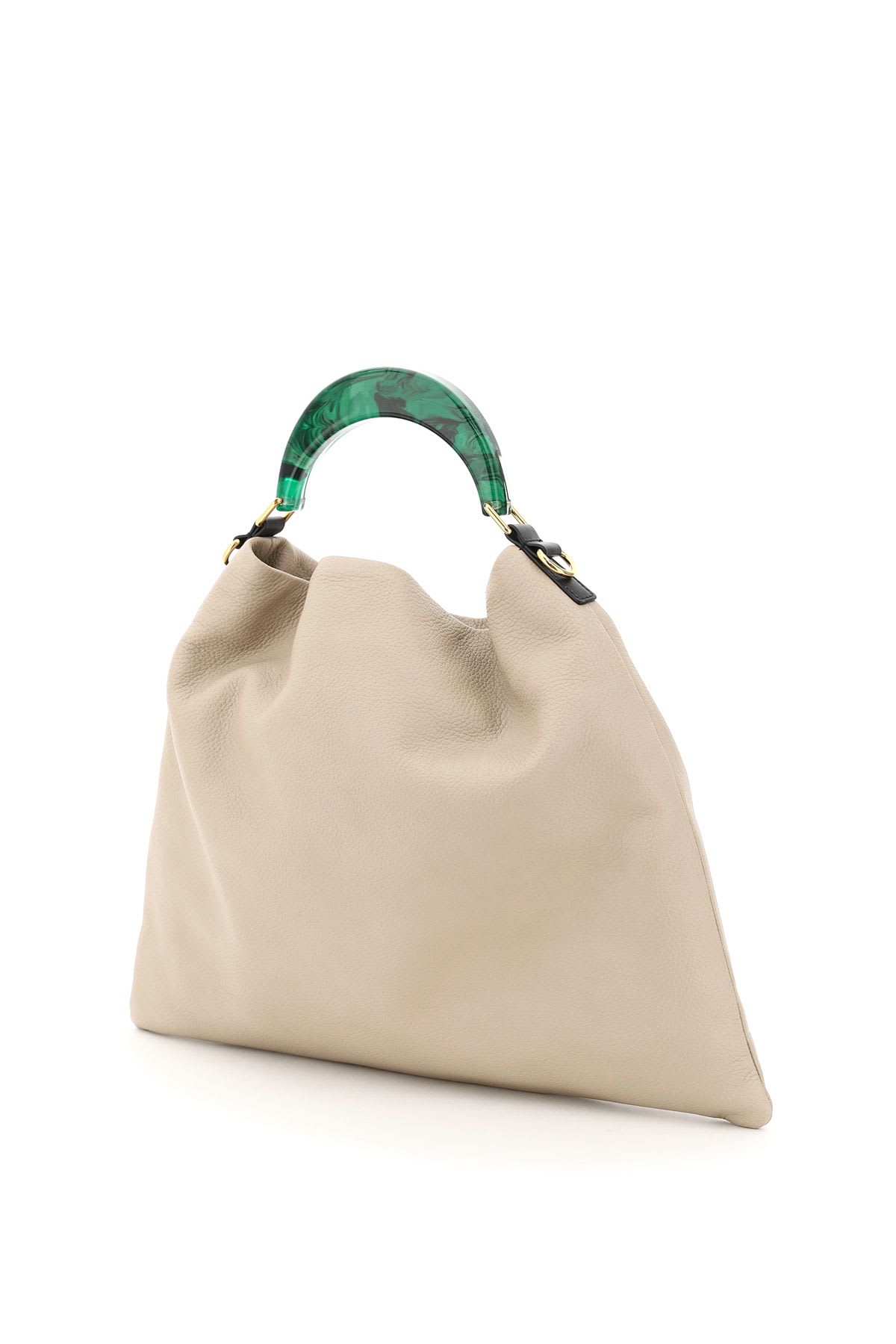 Shop Marni Hobo Medium Bag With Resin Handle In Neutro