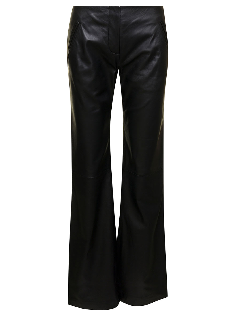 Shop Alberta Ferretti Black Flared Pants In Leather Woman In Nero