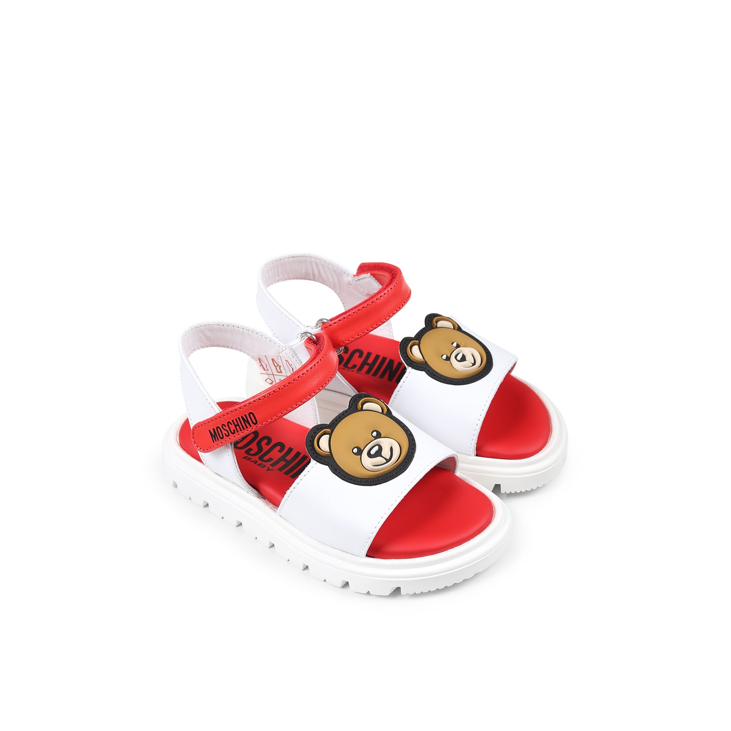 Moschino Red Sandals For Bab Girl And Girl In Multicolor