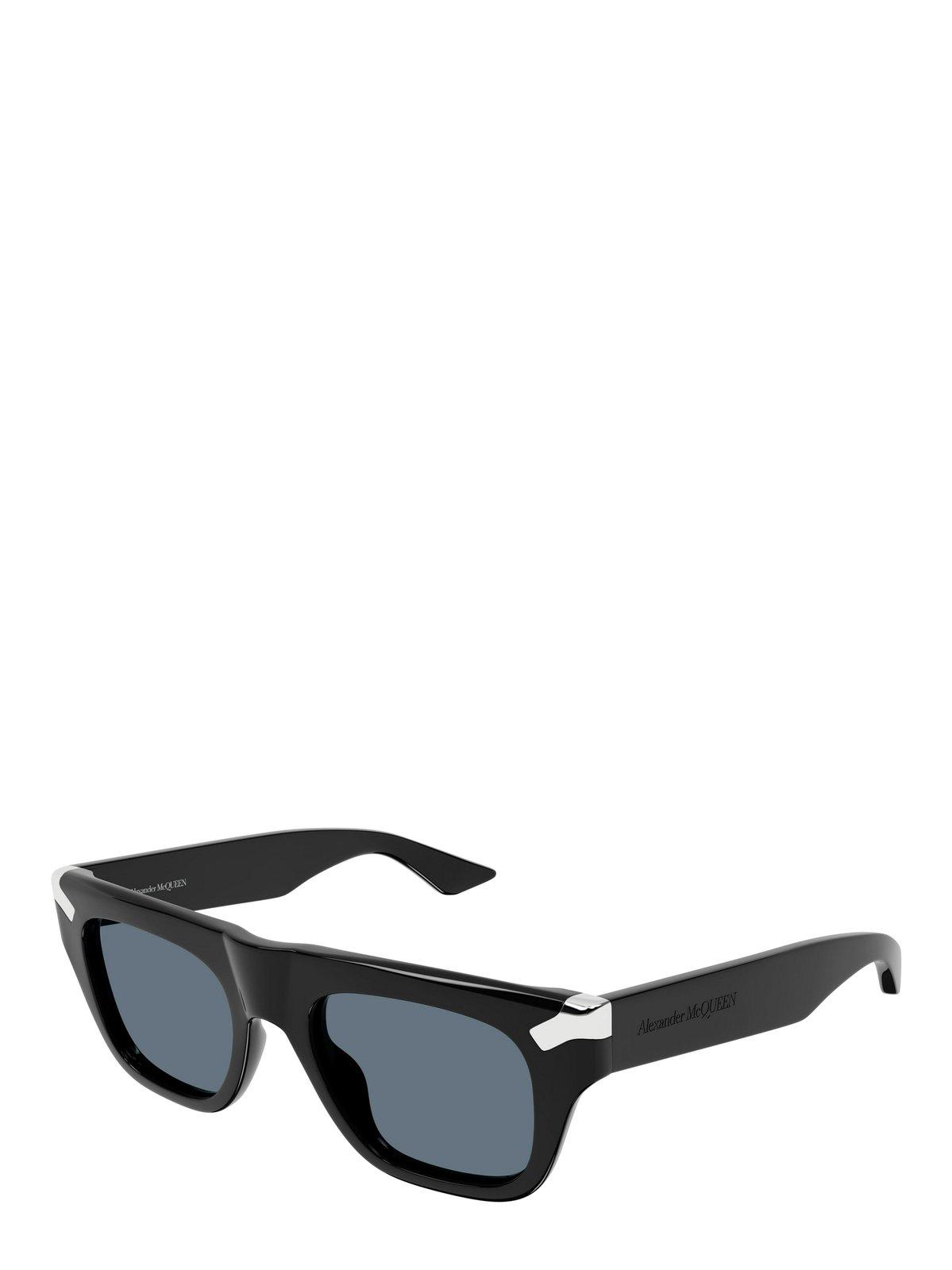 Shop Alexander Mcqueen Rectangle Frame Sunglasses Sunglasses In 002 Black Black Blue