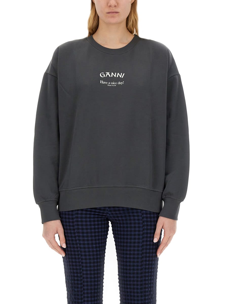 Shop Ganni Sweatshirt With Logo In Grigio
