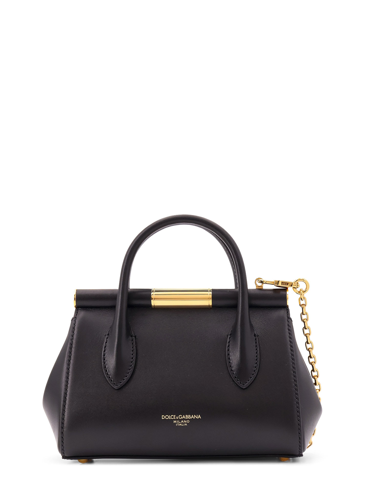 Dolce & Gabbana Marlene Leather Handbag With Logo Print In Black