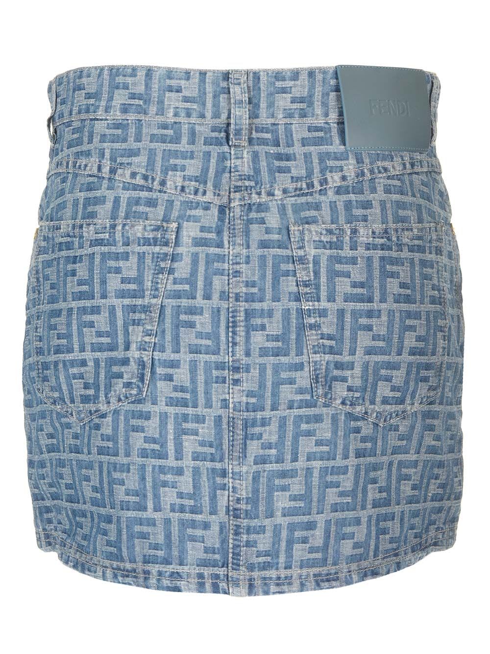 Shop Fendi Chambray Mini Skirt In Light Blue