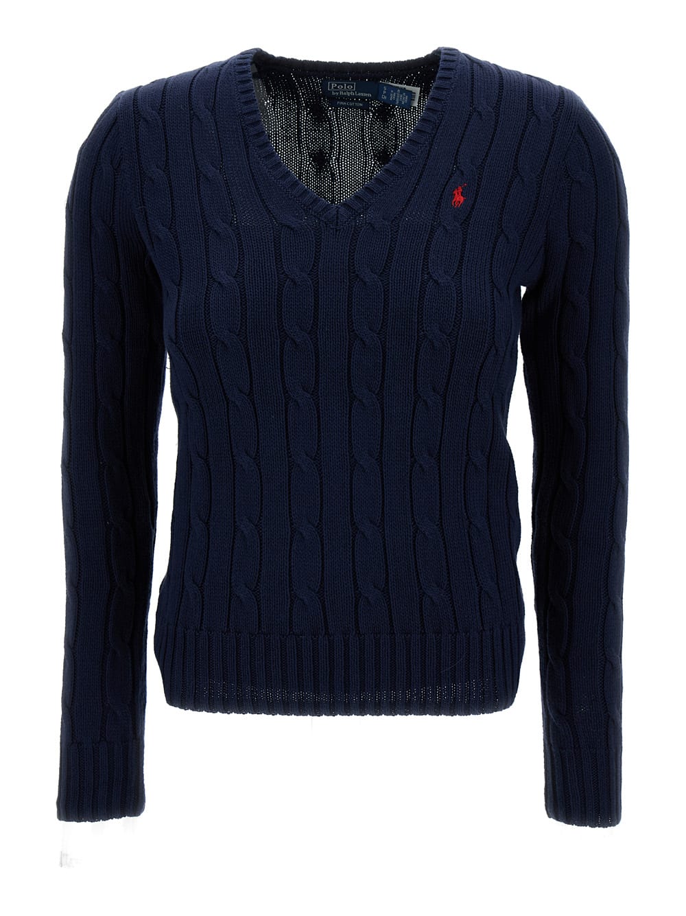 POLO RALPH LAUREN KIMBERLY BLUE CABLE-KNIT PULLOVER WITH PONY EMBROIDERY IN COTTON WOMAN