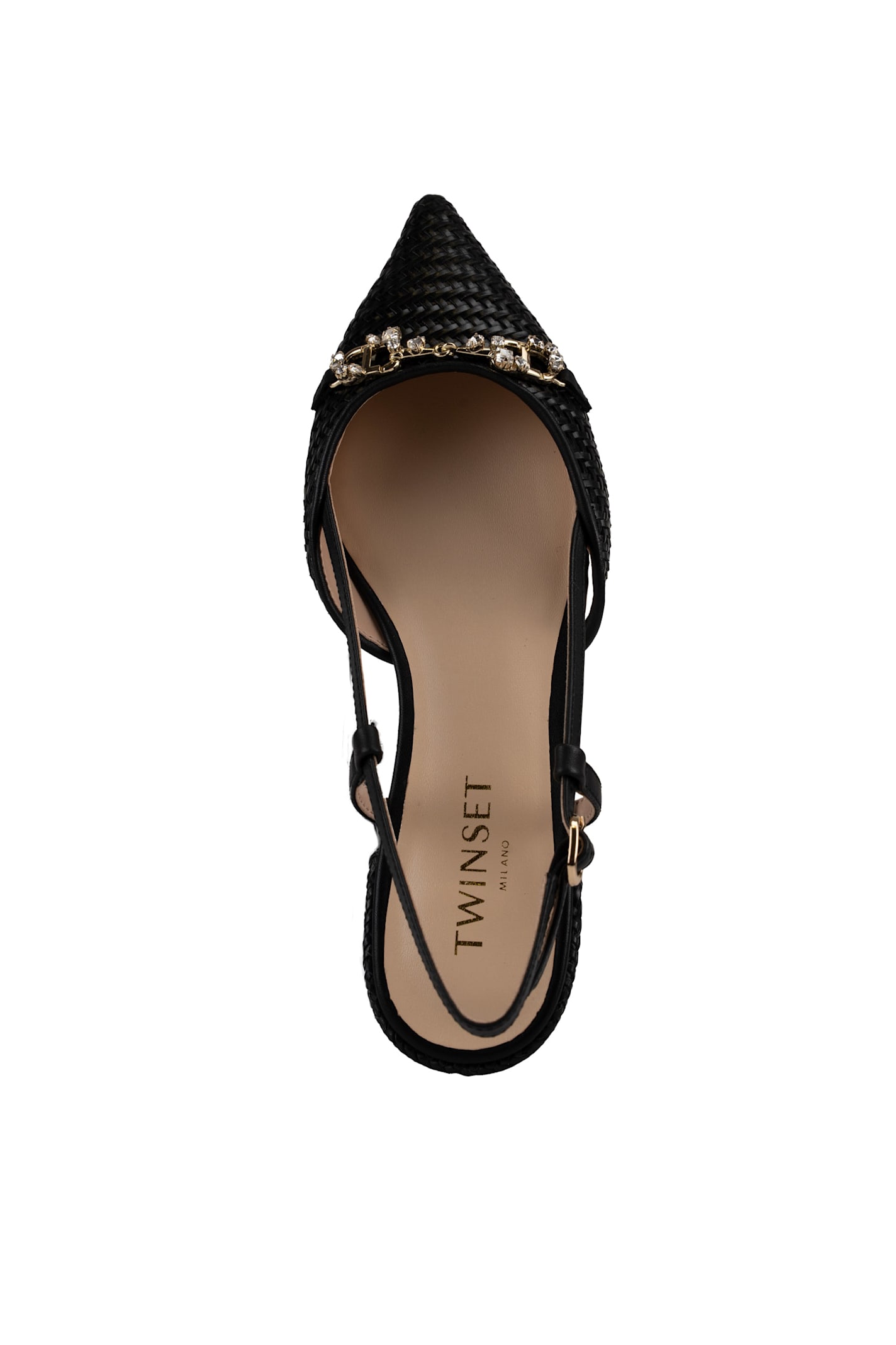 Twinset Raffia Sandal With Jeweled Clamp In Nero