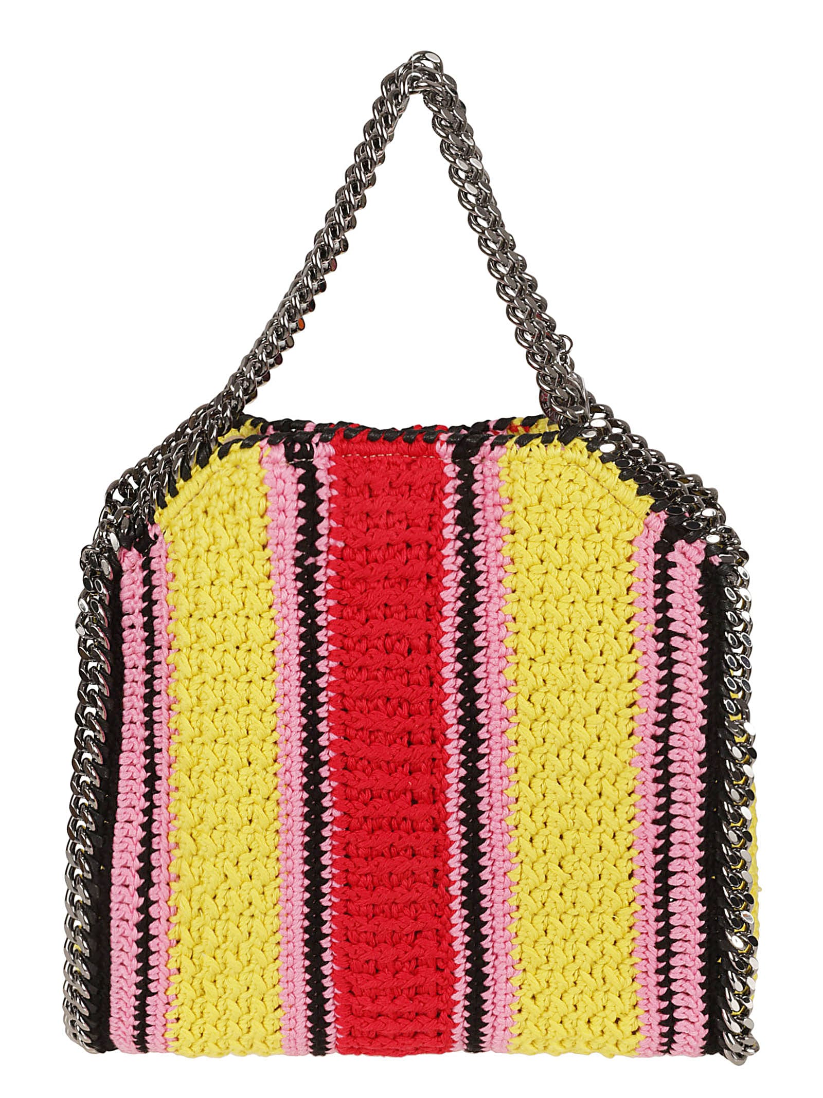 Shop Stella Mccartney Striped Cotton Crochet Mini Tote In Pink