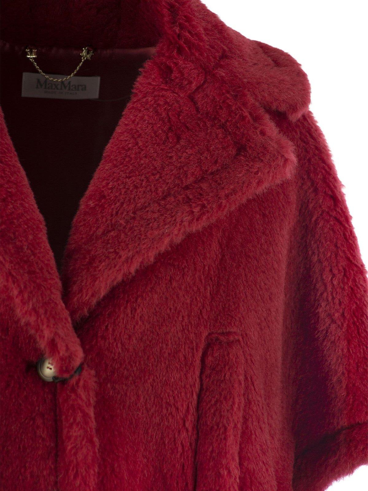 Shop Max Mara Single-breasted Teddy Coat In Red