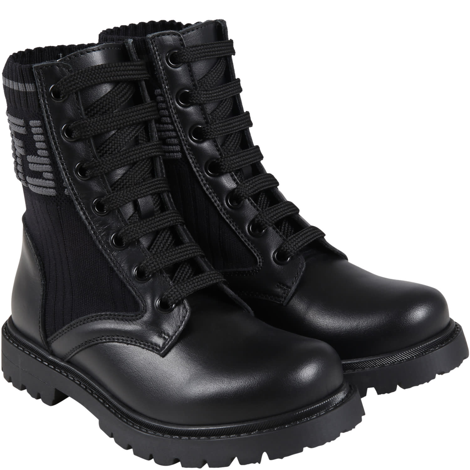 Shop Fendi Black Boots For Kids With Double Gray Ff