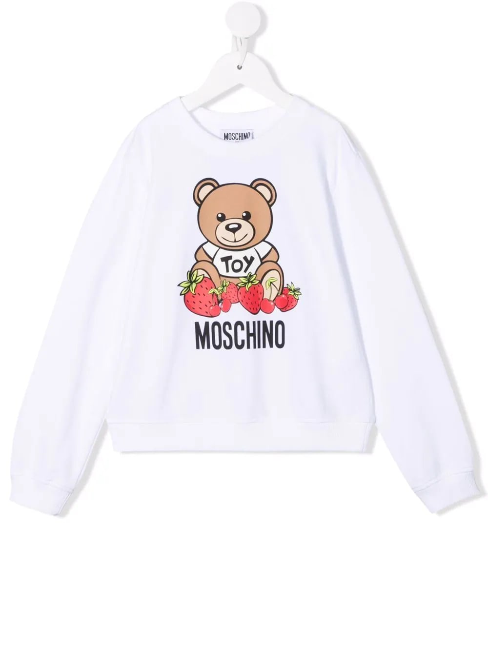 Moschino Kids White Hoodie With Strawberry Teddy Bear Print