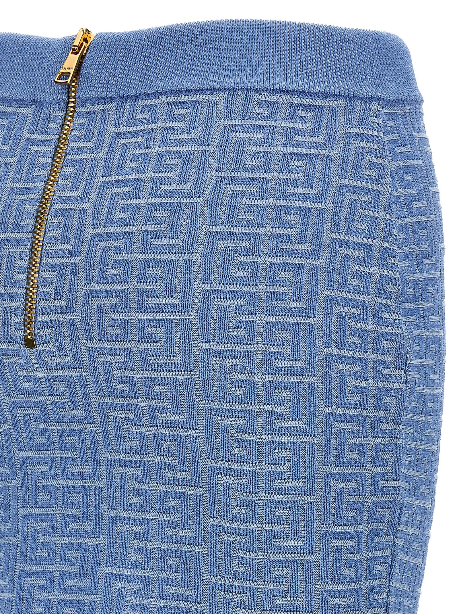 Balmain Pb Monogram Jacquard Mini Skirt In Light Blue