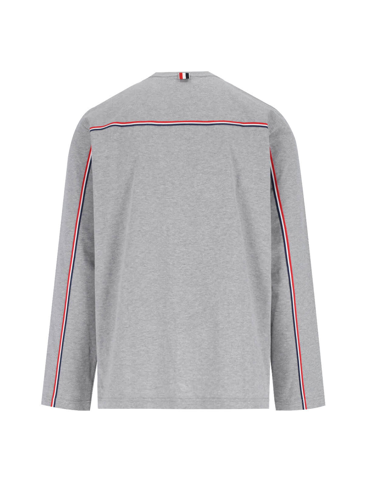 Thom Browne Oversized Long Sleeve Tee W/ Rwb Knit Trim In Gray