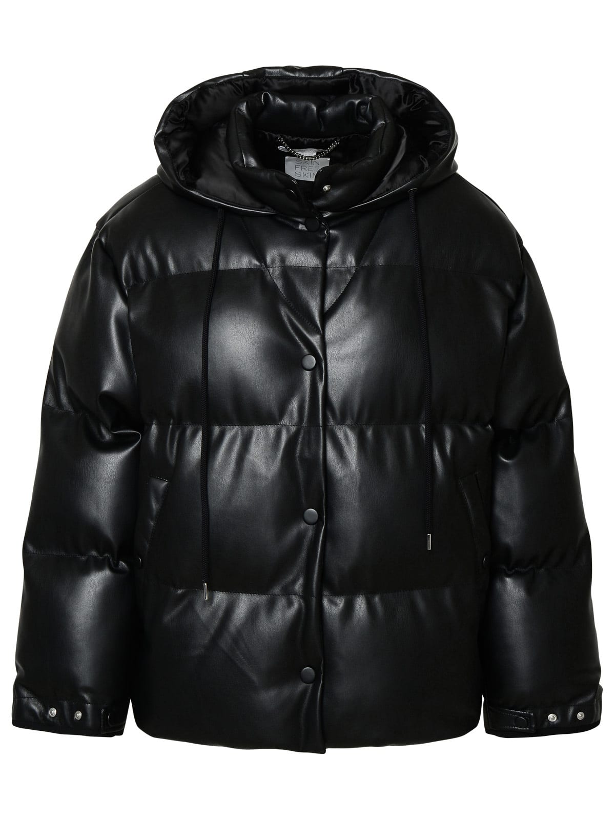 Stella Mccartney Altermat Black Imitation Leather Down Jacket In Nero