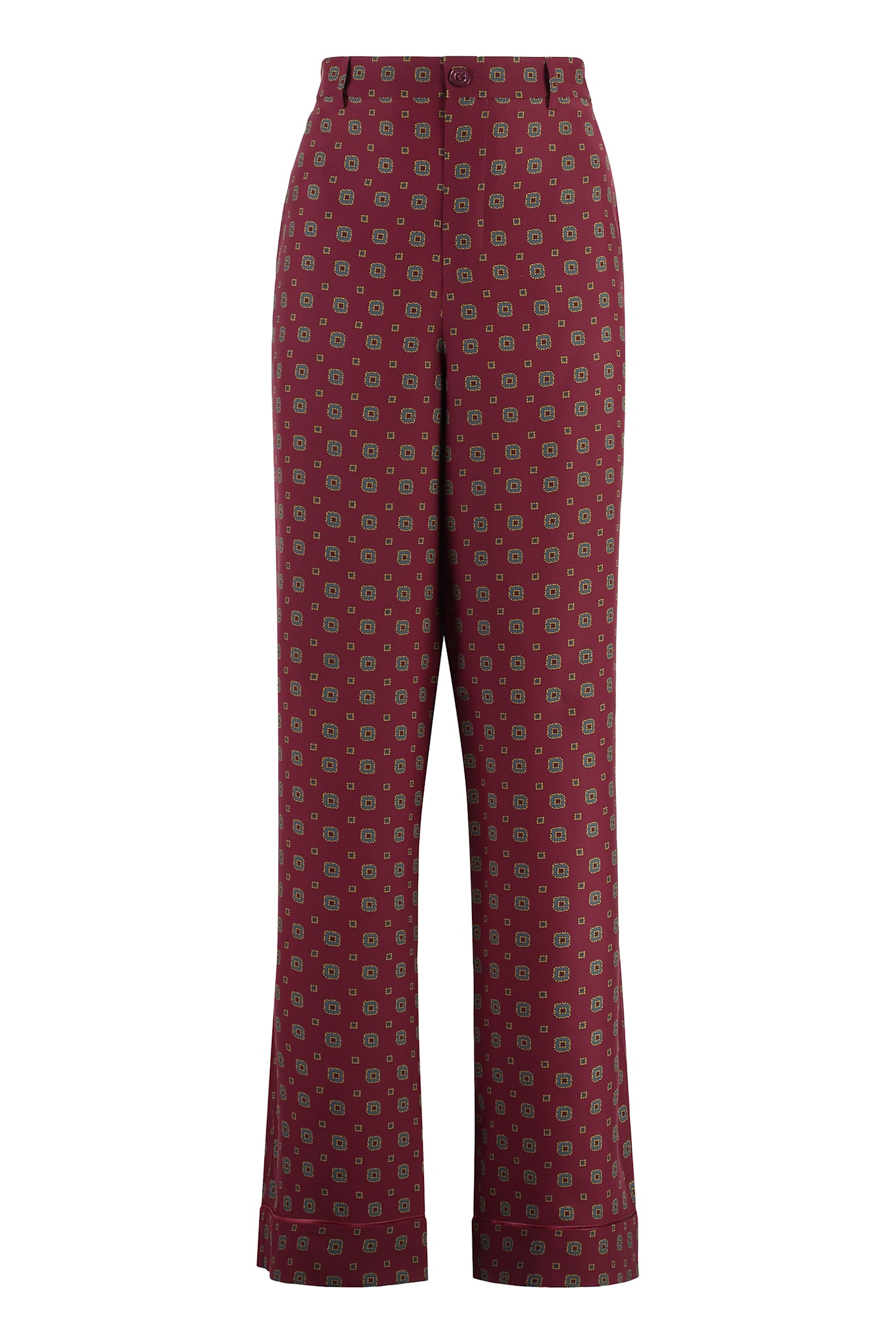 Shop Moschino Printed Silk Pants In Burgundy