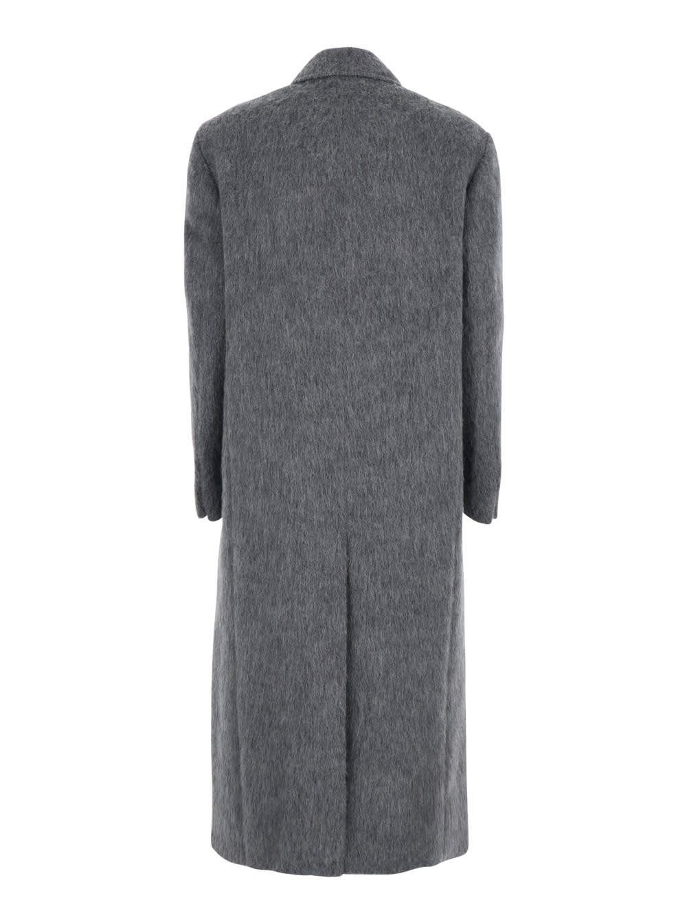 Dunst Grey Double-breasted Coat With Peak Revers In Brushed Wool Woman In Gray