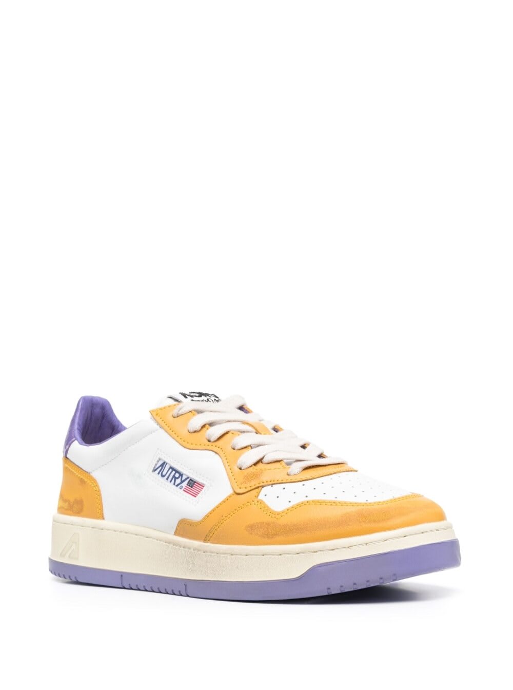 Shop Autry Color-block Yellow And Purple Medalist Low Top Sneakers In Cow Leather