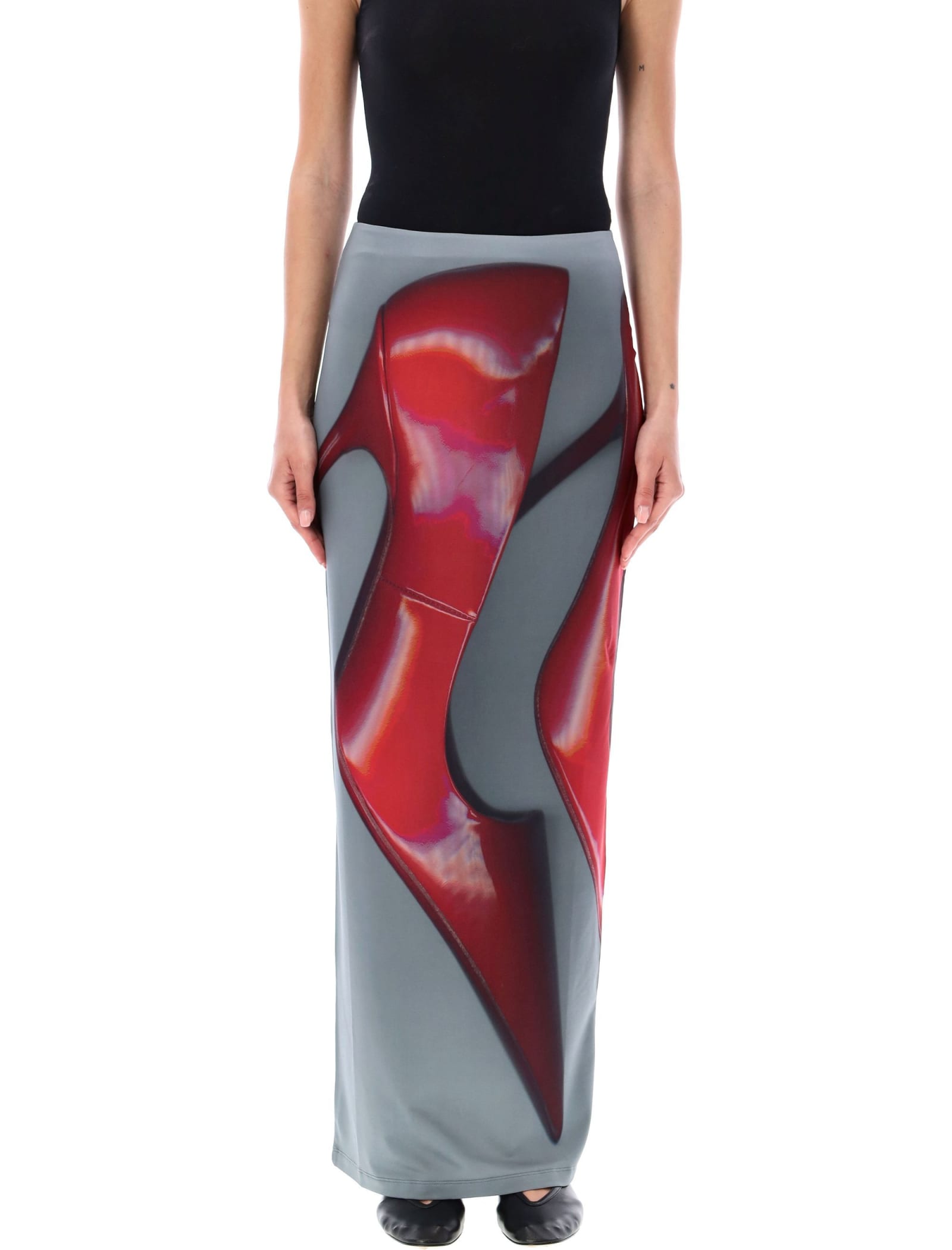 Shop Acne Studios Printed Dark Grey Midi Skirt In Dark Grey Red