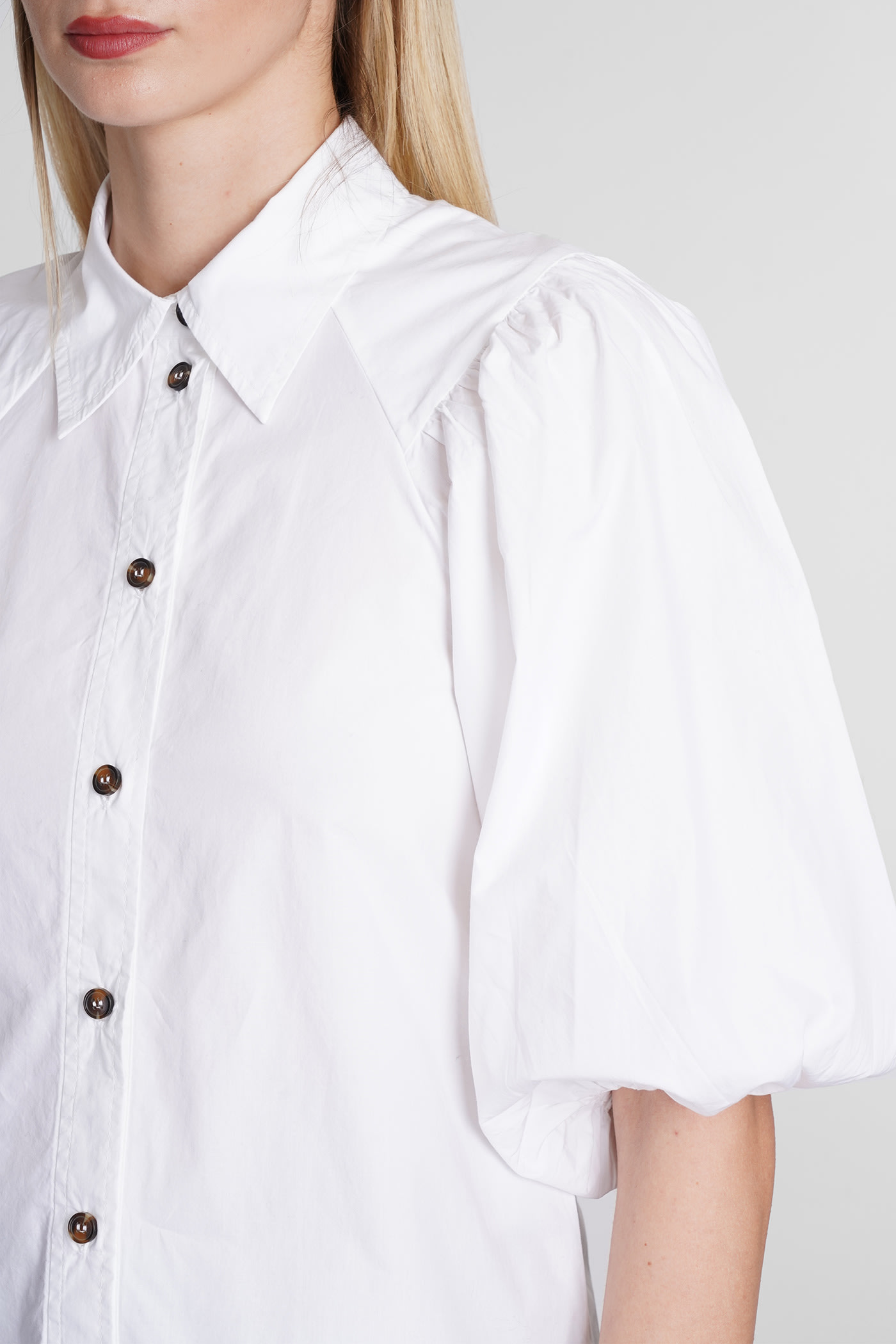 Shop Ganni Shirt In White Cotton