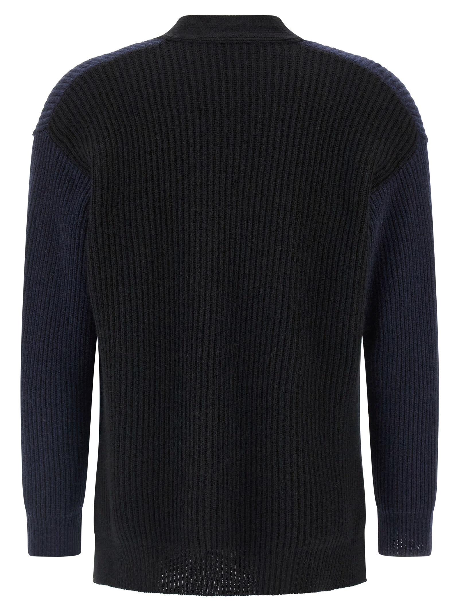 Alberto Biani Two-tone Cashmere Cardigan With V-neck In Blue