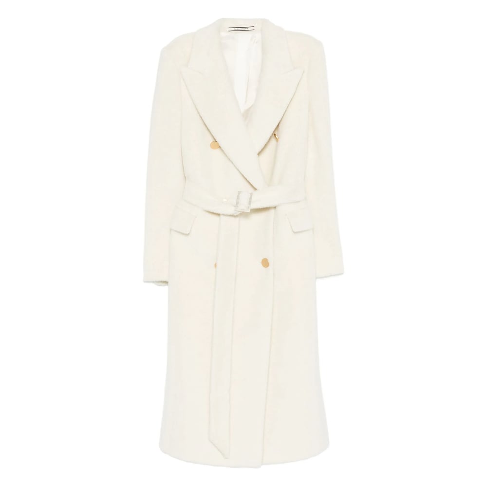Tagliatore Double-breasted Belted Coat In Neutral