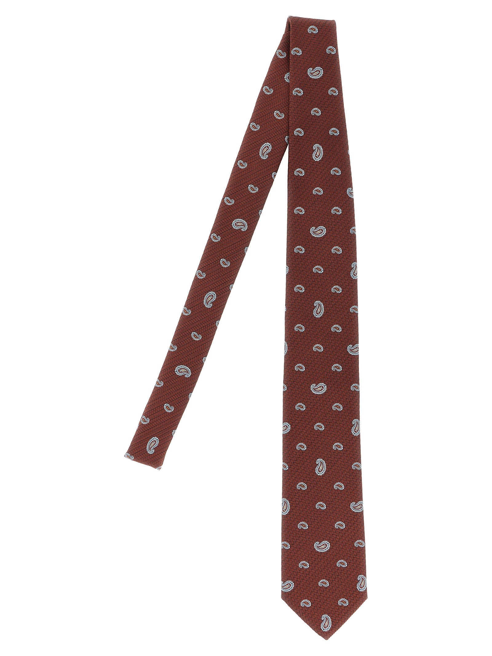 Brioni Slim Paisley Jacquard Tie In Textured Fabric In Brown