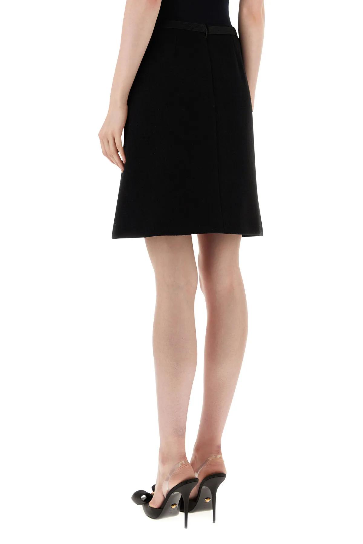 Shop Versace Black Stretch Wool Blend Skirt