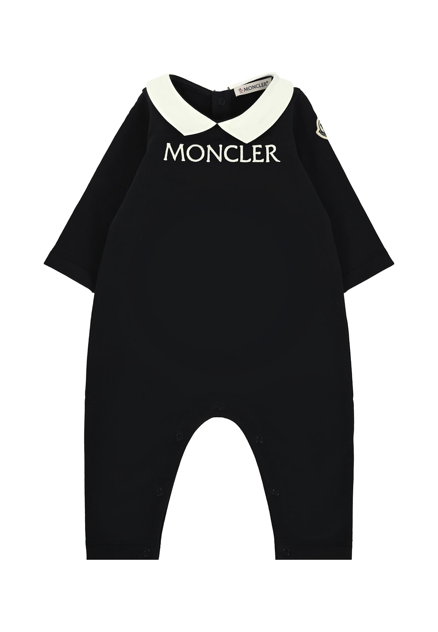 Moncler Blue Babygrow For Baby Boy With Logo In Black