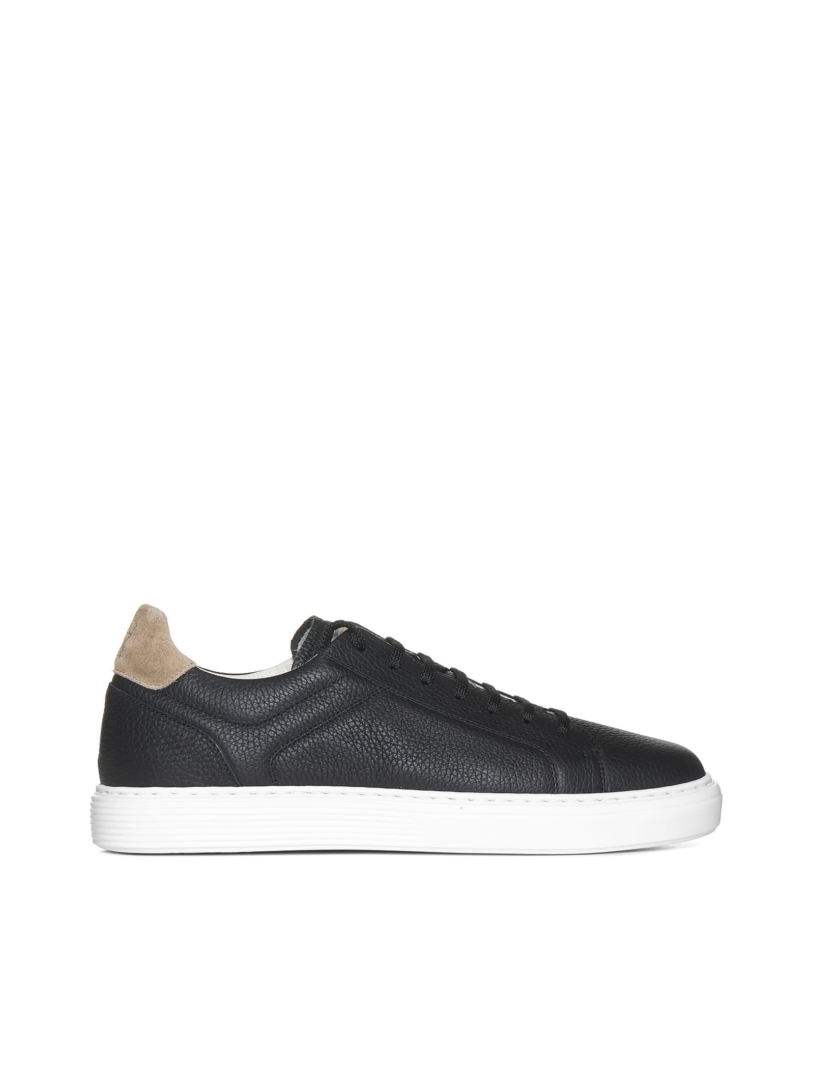 Brunello Cucinelli Men's Grained Calfskin Low-top Sneakers In Nero